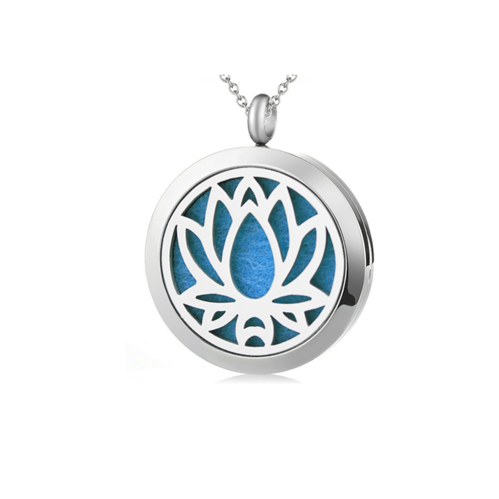 Aromatherapy Essential Oil Diffuser Necklace Open Lotus Stainless Steel